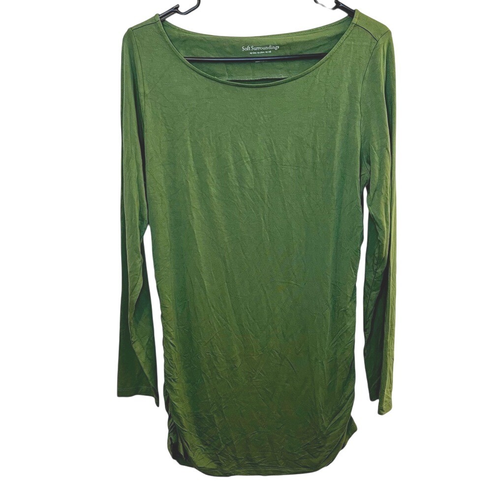 Soft Surroundings Olive Long Sleeve Top Medium Side Ruched